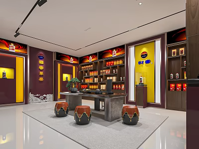 Traditional Chinese Style Tobacco and Liquor Store With Shelves Displaying Alcohol Tea and Tobacco Products 3d model