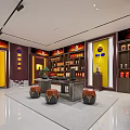 Traditional Chinese Style Tobacco and Liquor Store With Shelves Displaying Alcohol Tea and Tobacco Products