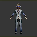 3D Sci Fi Character Model With Animal Head Goggles Blue White Striped Coat