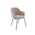Modern Beige Upholstered Single Chair With Armrest And Black Metal Legs