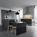 Modern Open Kitchen Interior Design With Island Counter Pendant Lights And Cabinets