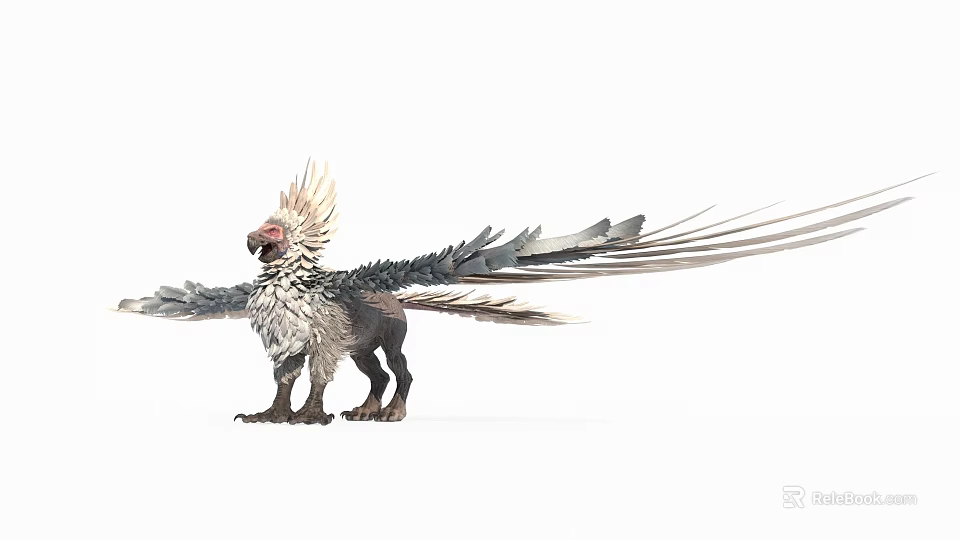 Mythical Bird With Crested Head Detailed Plumage And Elongated Feathery Wings 3d model 