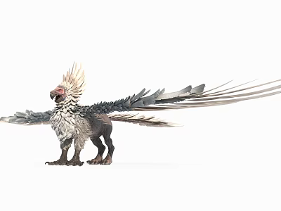 Mythical Bird With Crested Head Detailed Plumage And Elongated Feathery Wings 3d model
