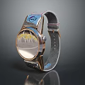 Stylish Wristwatch With Gray Leather Strap And Golden Round Dial Design