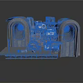 Futuristic Industrial Structure With Circular Portals Metal Platforms And Mechanical Components