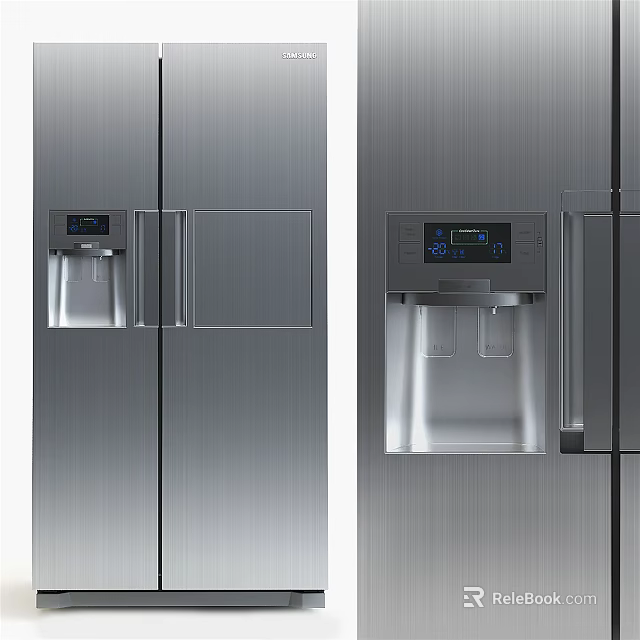 Stainless Steel Double Door Refrigerator Freezer With Water Dispenser And Digital Control Panel 3d model 