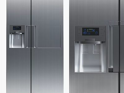Stainless Steel Double Door Refrigerator Freezer With Water Dispenser And Digital Control Panel 3d model