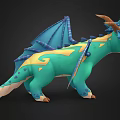 Cute Fantasy Flying Dragon with Teal Body Blue Horns and Orange Wings