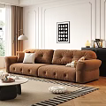 Brown Plush Double Sofa With Throw Pillows Floor Lamp And Coffee Table In Living Room