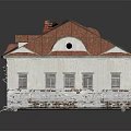 Traditional Old Building With Weathered White Walls Damaged Green And Red Roofs