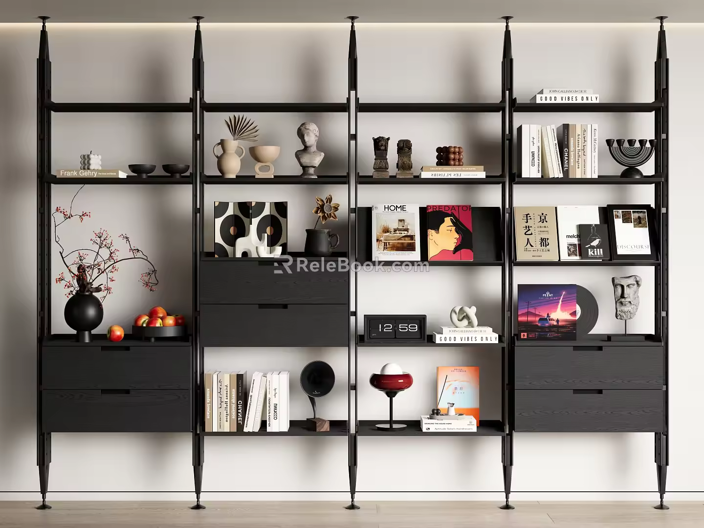 Modern Middle Ancient Bookshelf Decorative Shelf Bookcase Storage Rack Floor 3d model