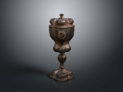 Antique Carved Bronze Sculpture With Intricate Lid And Decorative Base 3d model
