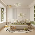 Kids Bedroom Interior With Moon Star Decor Bed Pillows Toys Rug And Circular Wall Accents