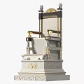 Luxurious Ornate Classical Chair With Gold Decorations And Carved Stone Pedestal Base