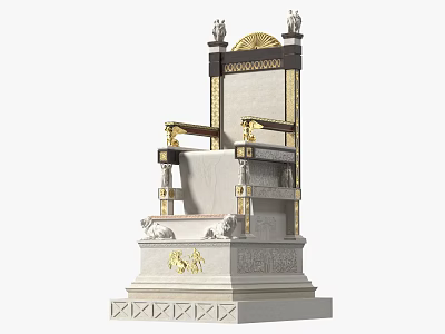 Luxurious Ornate Classical Chair With Gold Decorations And Carved Stone Pedestal Base 3d model