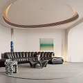 Modern Duplex Living Room With Open Space Recessed Lighting And Arched Bookshelf