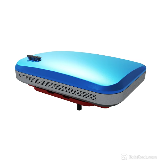 Blue Electronic Device With Gray Sides Cooling Vents And Red Base 3d model 