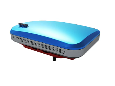 Blue Electronic Device With Gray Sides Cooling Vents And Red Base 3d model