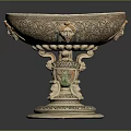 Elegant Classical Pedestal Bowl With Intricate Carvings And Ornamental Base For Home Table Decor