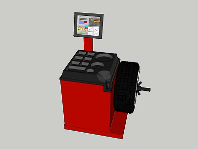 Industrial Tire Balancing Machine With Red Frame Digital Display Screen And Tire 3d model