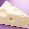 Triangular Pale Yellow Cheese Wedge With Holes On Purple Background 3d model