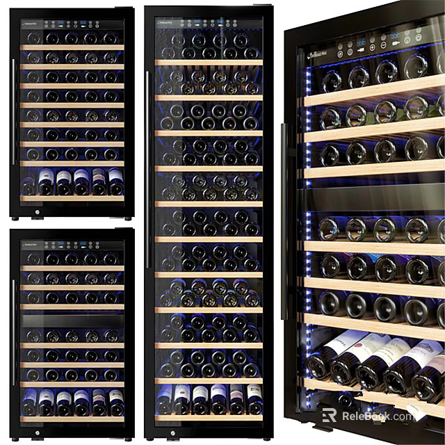 Various Modern Wine Coolers With Glass Doors LED Lighting And Wine Bottle Storage 3d model 