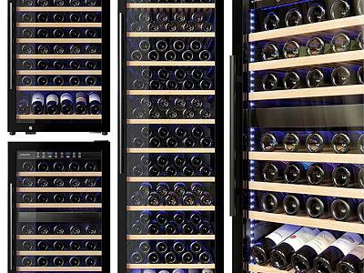 Various Modern Wine Coolers With Glass Doors LED Lighting And Wine Bottle Storage 3d model