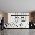 Modern Elegant Company Reception Area With Unique Marble Counter And Warm Wooden Wall Panels