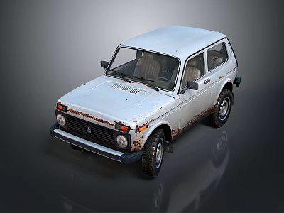 White Vintage Off Road Vehicle With Rusty Exterior And Classic Retro Design 3d model