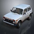 White Vintage Off Road Vehicle With Rusty Exterior And Classic Retro Design