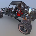 Functional Off Road Buggy With Exposed Mechanics And Muddy Tires