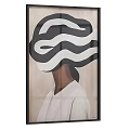 Abstract Oil Painting With Black White Wavy Hat And White Shirt Figure