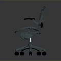 Comfortable Blue Mesh Office Chair With Black Armrests And Wheeled Base