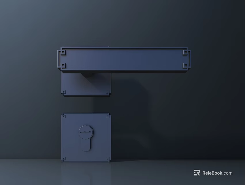 Modern Metal Door Handle With Lock Plate And Mounted Panel Design 3d model 