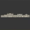Cartoon Style Row Buildings Scene With Traditional Roofs And Detailed White Facades
