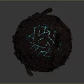 Ancient Fragmented Sphere With Glowing Blue Geometric Patterns And Tentacle Like Appendages