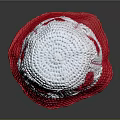 Stylish Red and White Crocheted Bucket Hat with Red Heart Patterns 3d model
