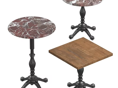 Vintage Coffee Tables With Marble And Wooden Tops And Black Metal Bases 3d model