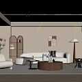 Modern Living Room Interior Design With Large Sofa Round Coffee Table Armchair And Floor Lamp