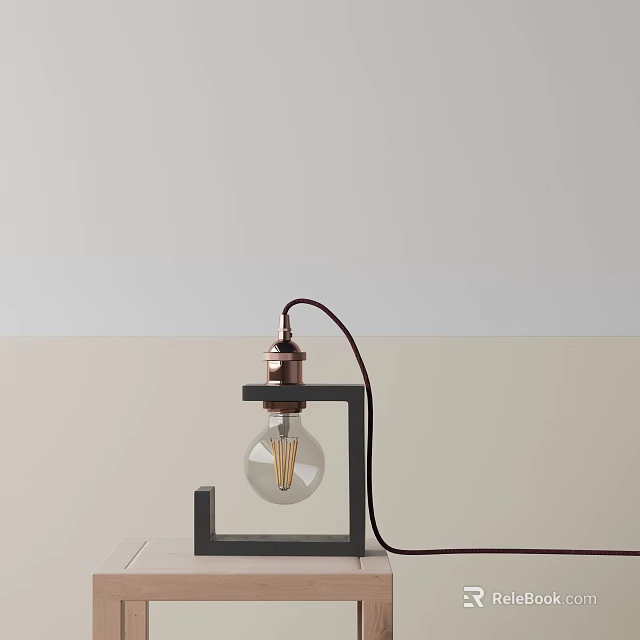Modern Table Lamp With Black Frame Copper Details Transparent Bulb In Interior 3d model