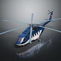 Modern Blue and White Helicopter Model with Large Rotors and Reflective Surface 3d model