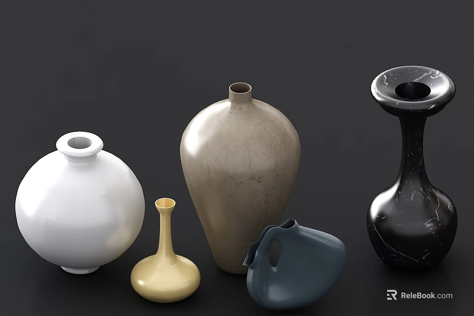 Decorative Floral Vases With Various Colors And Shapes For Home Decor 3d model 