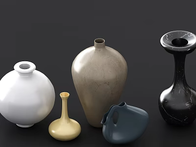 Decorative Floral Vases With Various Colors And Shapes For Home Decor 3d model