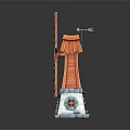 Cartoon Scene of Windmill with Colorful Wooden Structure Small Stairs and Little Door