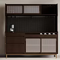 Modern Dark Brown Sideboard with Perforated Back Panel Glass Doors Drawers and Gold Legs