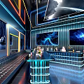 Modern KTV Room With Neon Lights And Bar Counter