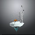 Fox Standing On Floating Ice Island With Birch Trees And Falling Snowflakes
