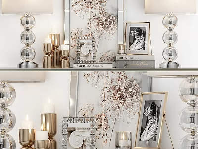 Elegant Decorative Ornament Set With Glass Lamps Gold Candles Photo Frames And Crystal Decorations 3d model