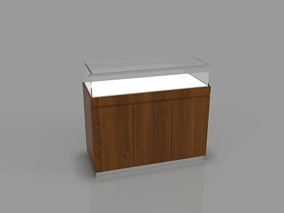 Wooden Display Cabinet Shelf With Transparent Glass Top And Internal White Lighting 3d model