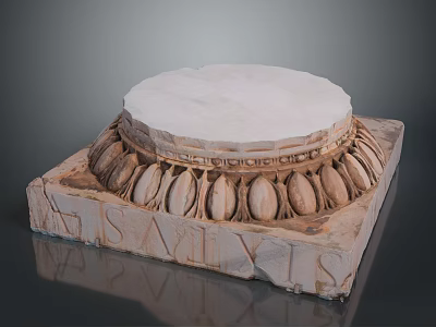Carved Stone Pedestal With Circular Marble Top Square Base And SAILKIS Inscription Decorations 3d model